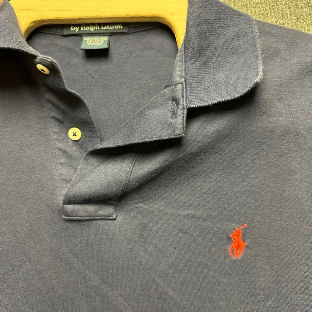 Polo Ralph Lauren Mens Large Navy Blue Short Sleeve Cotton Pique Polo Shirt Logo